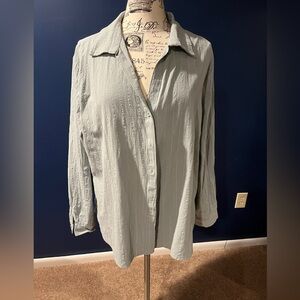 Women’s mint green, white striped button down blouse